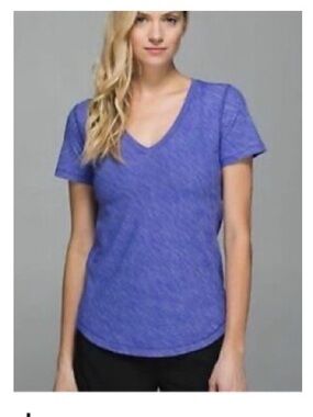 lululemon athletica Heathered Purple/ blue  V-Neck Short Sleeve Tee